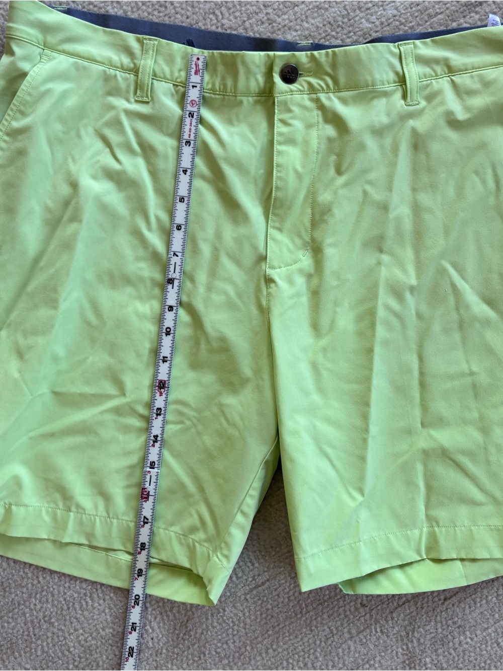 adidas Neon Lime Golf Athletic Shorts with Gray Waistband - Picture 6 of 8